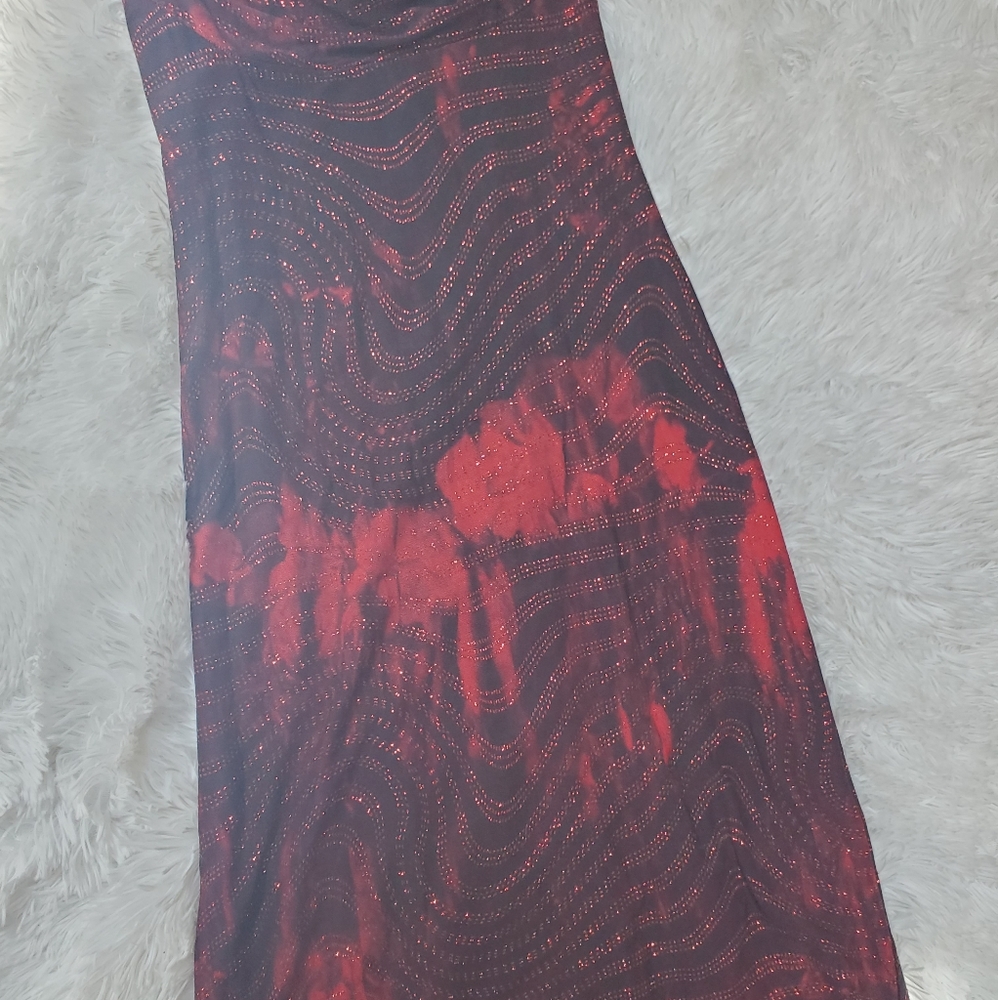 RAMPAGE Y2K RED & BLACK SPARKLY HI/LOW EVENING DRESS! - Picture 12 of 16